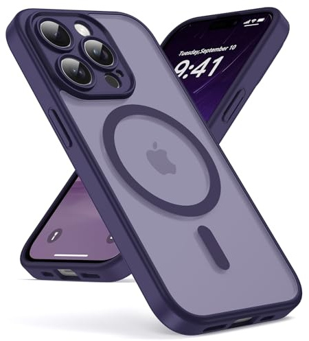 Oududianzi - Magnetica Cover per iPhone 15 Pro Magsafe Case, Viola Scura | Custodia Traslucida Posteriore PC Silicone TPU Bumper, Protezione Della Fotocamera, Cover Militare Antiurto Anti-Impronte