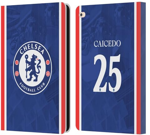 Head Case Designs Offizielle Chelsea Football Club Moisés Caicedo 2025/26 Spieler Home Kit Leder-Wallet-Hülle Kompatibel mit Apple iPad Air 2 (2014)