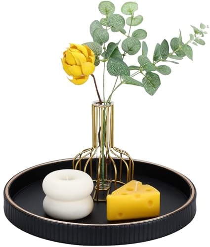 GORESE Serving Tray, Leather Round Decorative Tray, Table Trays, Kitchen Tray, Tea Trays,Serving Platter, Nightstand Trays, Valet Tray for Kitchen Table, Living Room, Bedroom, Bathroom (Black)
