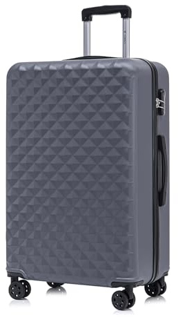 YONSLY Koffer Suitcase XL Grau, Trolley Reisekoffer, Rollkoffer Handgepäck mit 4 Rollen 360°, Hartschalenreisekoffer, Zahlenschloss, Weicher Gummigriff