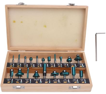 20-teiliges Hartmetall-Fräser-Bit, Holzfräser, Nut- und Feder-Bit-Set zum Trimmen, Gravieren, Grün (1/4 Zoll Schaft)