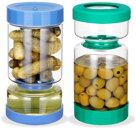 ZENS Gurkenglas zum Umdrehen 2er,1.1L Gewürzgurken Behälter,Pfauenblau | Essiggurken Behälter mit Sieb Sanduhr & Luftdichte Auslaufsicher Gurkenglas für Pickle Flip jar