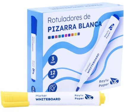 RAYLU PAPER 12 Abwischbare Whiteboard Stifte Gelb, Runde Spitze 3 mm, Trocken Abwischbar, Ungiftig, für Whiteboard und Magnettafel (Gelb, 12 Stück)