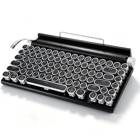Sxhlseller Retro Typewriter Keyboard Bluetooth 5.1, Drahtlose Mechanische Tastatur mit Metallrahmen, 83 Tasten, 14 RGB Beleuchtungsmodi, Hot-Swappable, für PC Mac Tablet Smartphone (Schwarz)