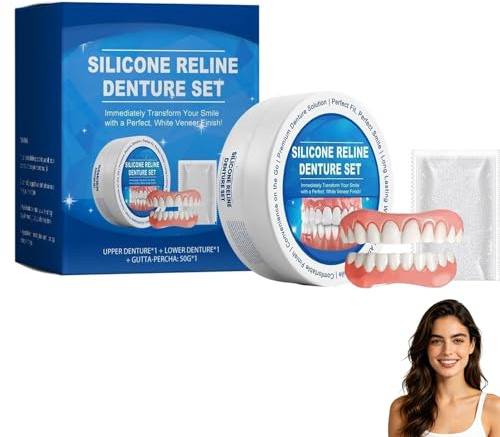 Prothese Dentier Silicone,Fit Quickly Pour Hommes Et Femmes(1 Appareil Dentaire Supérieur + 1 Appareil Dentaire Inférieur）