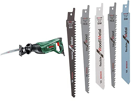 Scie sabre filaire Bosch - PSA 700 E (Livrée avec 1 lame de scie pour bois) & Lot de 5 lames F016800307 pour élagueur Keo
