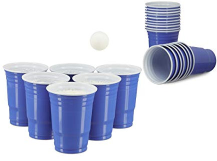 Relaxdays 100 x Beer Pong Becher, Stabiler Plastikbecher, Partybecher 16 oz/ 473 ml, Trinkbecher Softdrinks u. Bier, blau