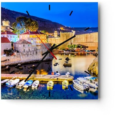 Modern Wanduhr Kroatien Dubrovnik Altstadt Festung 30x30cm Quadrat Klein Wand Uhr Glas Analog Zimmeruhren Küche Büro Wohnzimmer Glasuhr Wall Clock Dekoration Design Küchenuhr C3AC30x30-2917