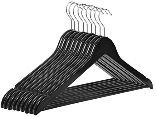 RSR Hangers Kleiderbügel Holz 50 Stück Schwarz Holzkleiderbügel | mit Hosensteg | 44,5 cm | 360° drehbarer Haken | Hemden | Kleider | Jacken | Anzug | Hosen | 10-100 Stück