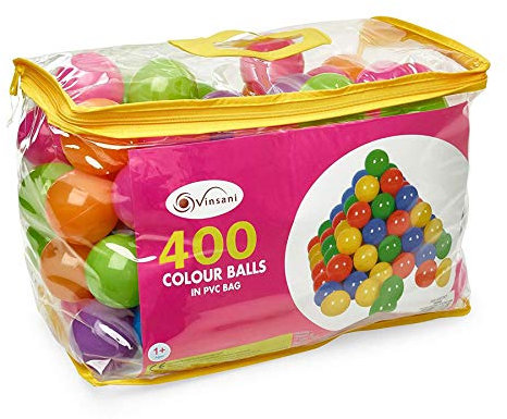 Vinsani 400 Multicoloured Soft Plastic Play Pit Balls Non Toxic and BPA Free with Clear PVC Carry Bag for Indoor Outdoor Swimming Pool Ball pit Trampoline Play