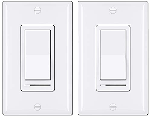 BESTTEN 2 Pack Dimmer Light Switch, Universal Lighting Control, Single Pole or 3 Way, Compatible with LED Dimmable Lamp, CFL, Incandescent, Halogen Bulb, Decorator Wallplate Included, UL Listed, White