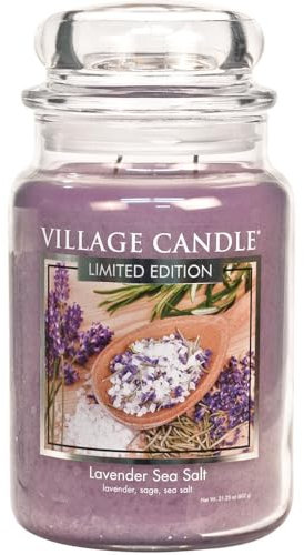 Village Candle Duftkerze im Glas, Lavendel, Meersalz, 740 ml, groß