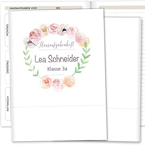 Olgs Hausaufgabenheft Hülle Cute Boho inkl. Heft Schulheft Schutzhülle Umschlag Geschenkidee Einschulung personalisierbar mit Namen und die Schulklasse (personalisiert, ohne Motiv)