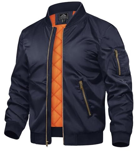 TACVASEN Herrenjacken Windbreaker Sportjacken Atmungsaktiv Bomberjacke College Sweatjacke Laufjacke mit Taschen (XL, Marineblau)