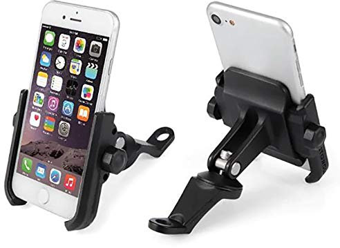 KASER Soporte de teléfono Inteligente para Moto Scooter Modelo de Espejo retrovisor de Aluminio 360 ° Ajustable para Motocicletas portátil navegador GPS Universal (Espejo retrovisor Negro)