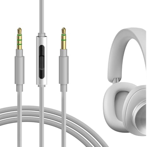 GEEKRIA QuickFit Audio Cable mit Mikrofon, kompatibel mit B&O H95, HX, Portal, H9 3. Gen, H9i, H8i, 3,5 mm AUX-Ersatz-Stereo-Kabel mit Mikrofon und Lautstärkeregler (Grau, 5,6 FT)