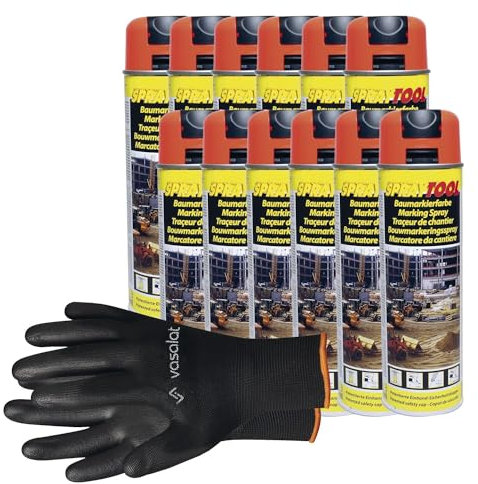vasalat Markierungsspray Set - Markierspray Neon orange für schnelle und saubere Markierungen, 12 Stück
