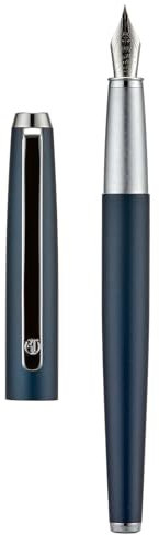 HongDian 525 Blue Metal Fountain Pen Bent Nib, Calligraphy Fude Pen 0.6mm with Converter and Metal Box Set