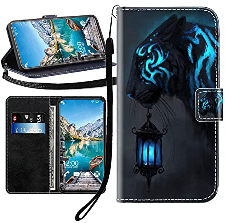 Sunrive Kompatibel mit Wiko Y81 Hülle,Magnetisch Schaltfläche Ledertasche Schutzhülle Etui Leder Case Handyhülle Tasche Schalen Lederhülle MEHRWEG(Schwarzer Tiger B1)