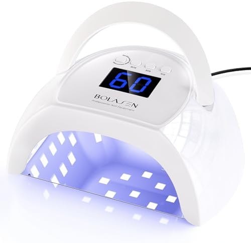 BOLASEN Lampada UV LED Unghie, 80W Professionale Fornetto Unghie Semipermanente con Base In Metallo, Lampada LED Unghie per Unghie Gel, Lampada Unghie Rapida con 4 Timer, Sensore Automatico, Bianco