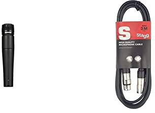 Shure SM57-LCE Cardioid Dynamic Microphone - Black & Stagg SMC3 3m XLR to XLR Plug Microphone Cable, Black