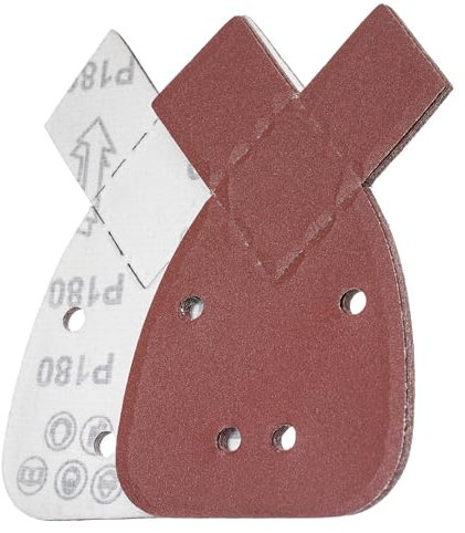 YoiYee Foglio abrasivo per mouse con grana 180, 4 fori con chiusura a gancio e anello carta vetrata posteriore, 2 punte di ricambio, per levigatrice palma Black and Decker, 140x 95mm, rosso, 10 pezzi