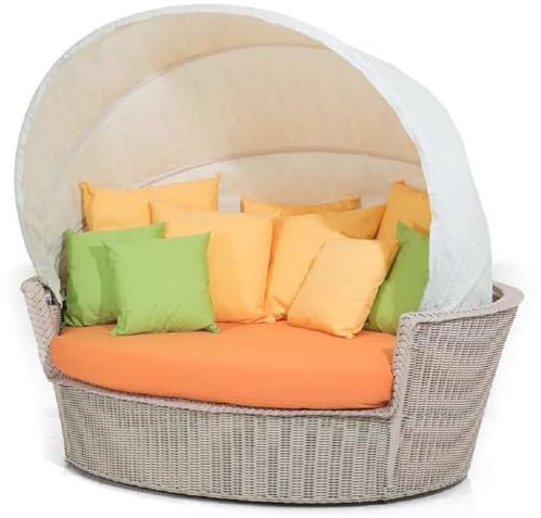 Casa Padrino Luxus Liegeinsel Grau/Orange/Weiß 186 x 141 x H. 174 cm - Handgewebtes Wetterbeständiges Lounge Sofa mit Sonnendach - Moderne Garten Terrassen Hotel Möbel