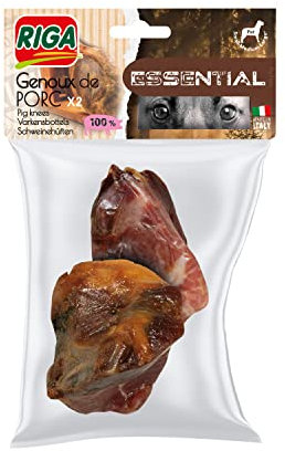 Riga - Essential - Genoux De Porc - Friandises pour Chien À Mâcher - Riche en Protéines - sans Colorant Ni Additifs - Longue Durée - Mastication Et Récompense - Gourmandise Naturelle Savoureuse - x 2