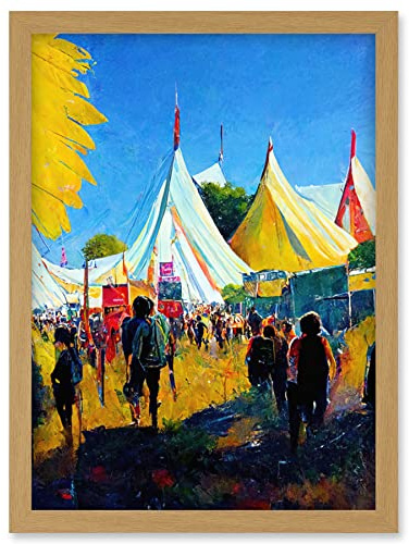 Doppelganger33 LTD Glastonbury Music Festival 1987 Morning Oil Painting Artwork Framed Wall Art Print A4