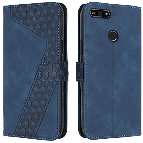 OKZone Kompatibel mit Huawei Y6 2018/Honor 7A/Y6 Prime 2018 Hülle, PU Leder Handyhülle Tasche Wallet Schutzhülle Flip Cover Klappbar Stoßfeste Etui mit Magnet Kartenfach TPU Lederhülle (Blau)