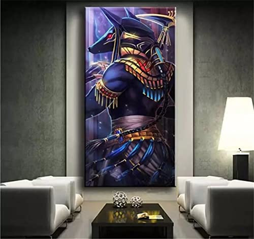 Diamond Painting Ägyptischer Gott Anubis 60x120cm,5D Diamant Painting grosse Bilder Erwachsene Square Diamanten Crystal Stickerei Kreuzstich Art Crafts malen nach zahlen Kit Home Wall Decor Gift E4