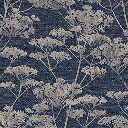Boutique Sapphire Serene Seedhead Floral Wallpaper | Paste the Wall | Blue Floral | Eco-Friendly