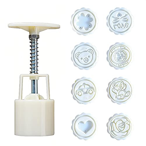 WUDQIJI Molde para Tartas de Luna Prensa 50 g Flor Prensa Molde de Luna Molde de mooncake Molde de Prensa moldes de Luna moldes de prensado moldes con 8 Sellos para Galletas postres Hornear