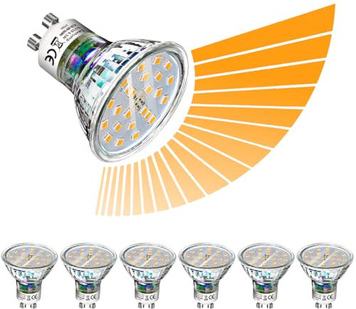 Dexnump Lampadine LED GU10 Dimmerabile, 6,5W Equivalente 65W Lampade Alogene, 2700K, 700Lm, Bianco Caldo, Set di 6 Faretti LED GU10, Lampadina Spotlight