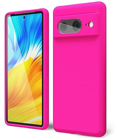 oakxco for Google Pixel 8 Case Liquid Silicone, Neon Bright Solid Color, Soft Rubber Gel Elegant Thin Slim TPU Matte Smooth Case with Camera Lens Cover for Women Girl Cute, Hot Pink