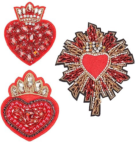 INFUNLY Perlen-Strass-Aufnäher 3 Stück 9.3x5.7(1) cm Liebes-Herz-Kronen-Aufnäher Bling-Aufnäher Vintage-Abzeichen Zum Aufnähen Für DIY-Jeans Jacken Damenbekleidung Taschen Kappen Kunsthandwerk
