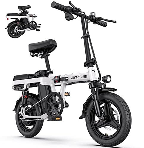 ENGWE T14 Folding Electric Bike 14'' Tires Portable E-bike, 48V 10Ah Removable Battery, 25 km/h Speed for Range of 70 km, City EBike for Adults Teens (White)