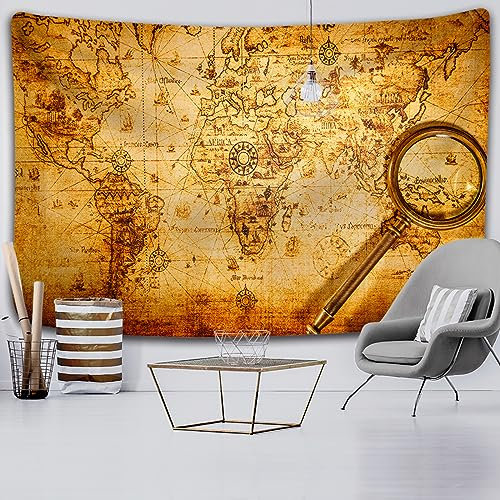 Sedomax Mapa Tapiz Mapa de alta definición Tela Pared Colgante Decoración Acuarela Pintura Mapa Carta Mantel de poliéster Yoga Beach 130cmx150cm (51”x59”)