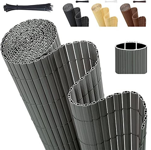 Sekey Brise Vue Balcon, Canisse PVC avec Serre-Câbles, Solide Opaque Imperméable Brise-Vue Jardin Clôture, Facile à Poser, 100 x 300 cm, Gris