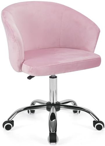 T-THREE.Velvet office and makeup chair, swivel rolling computer seat, height-adjustable ergonomic desk chair., Suitable for Home Office(Pink)