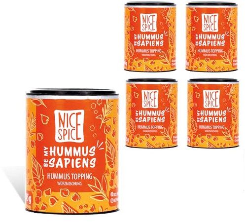 NICE SPICE Hummus Sapiens condimento 5 lattine (5 x 45 g), perfetto per hummus, 11 ingredienti raffinati inclusi sesamo bianco e nero e peperoncino in polvere, piacere per gli amanti dell'hummus