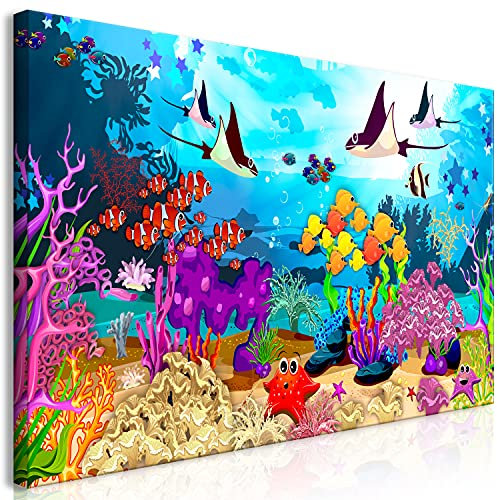 murando - Handart Bilder auf Leinwand 120x60 cm moderne handbelmalte Wandbilder XXL Mehrteilige Wanddekoration 1 Teilige Leinwandbilder Wohnzimmer Design Wand Bild Natur Kinderzimmer Ozean Fische