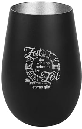 Der-Porzellan-Laden Windlicht mit Gravur Zeit die wir Uns nehmen, Schwarz Silber, Teelichthalter aus Glas mit Spruch, Tischdeko modern