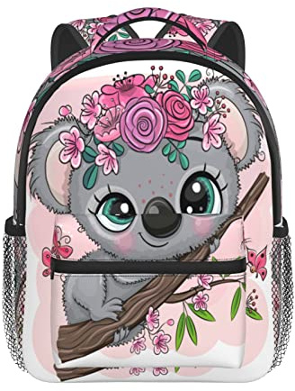 Wpamlrta Niedlicher Cartoon-Koala mit Blumen, Kinder-Rucksäcke für Kleinkinder, Jungen und Mädchen, Vorschulrucksack mit Brustgurt, 30,5 cm