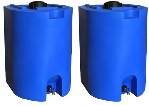 WaterPrepared 2-Pack Stackable Plastic Drinking Water Storage Tank with Spigots, 55 Gallon, Blue - Portable Emergency Hydration Container for Survival or Disaster Preparedness