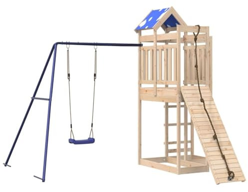 vidaXL Spielturm, Klettergerüst mit Kletterwand Seil Schaukel, Kinder Kletterturm Spiel-Zubehör für Garten, Holz Spielplatz Spielhaus, Massivholz Kiefer