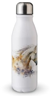 MAXIKIWI - Single Wall Water Drinking Bottle with Screw Cap, Non Insulated Lightweight Aluminium, BPA Free, Leak-Proof - Horse Watercolor - 500ml