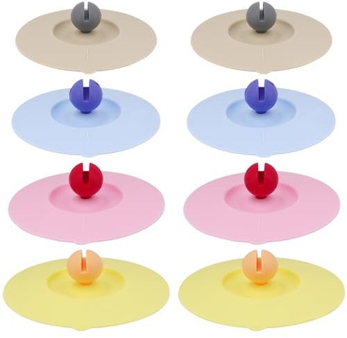 Realand 8Pcs Silicone Airtight Seal Cup Lids Drink Covers with Spoon Holder, for Mug, Hot Coffee & Tea, Wine Glass, 4 Colors
