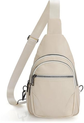 WERFORU Brusttasche Damen Sling Bag Anti Diebstahl Umhängetasche Mini Rucksack Damen Bodybag Beige