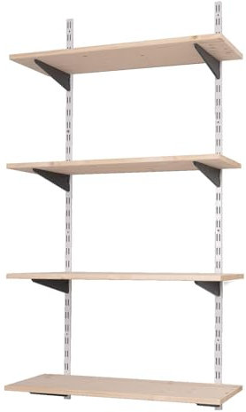 BOOMET · Wandregal Metall mit Boden · Regal in 46 Varianten · Höhe: 150 cm · 5 Ebenen in 80 x 20 cm (B x T) · Farbe: weiß/schwarz · Wandschienen Regalsystem · Regalträger Schienensystem